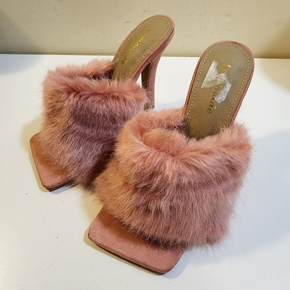 LEMONADE pink furry plush slip in  stilletos size 6 - Picture 11 of 13